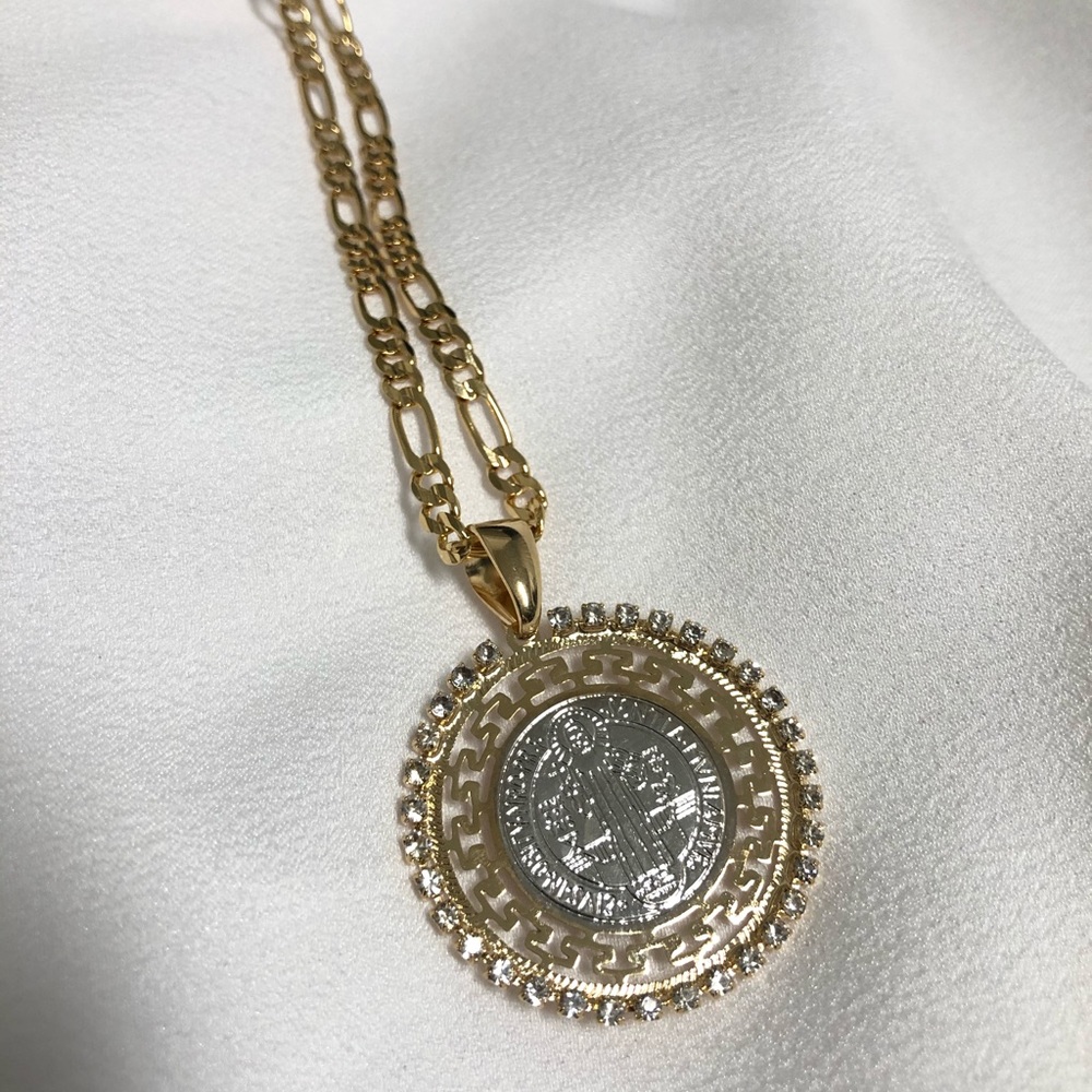 18k Gold Filled St. Benedict Diamond Necklace - Picture 3 of 7